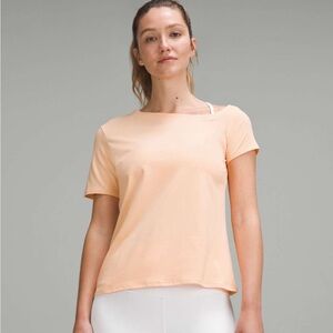 lululemon off the shoulder cotton t shirt peach bellini in size L